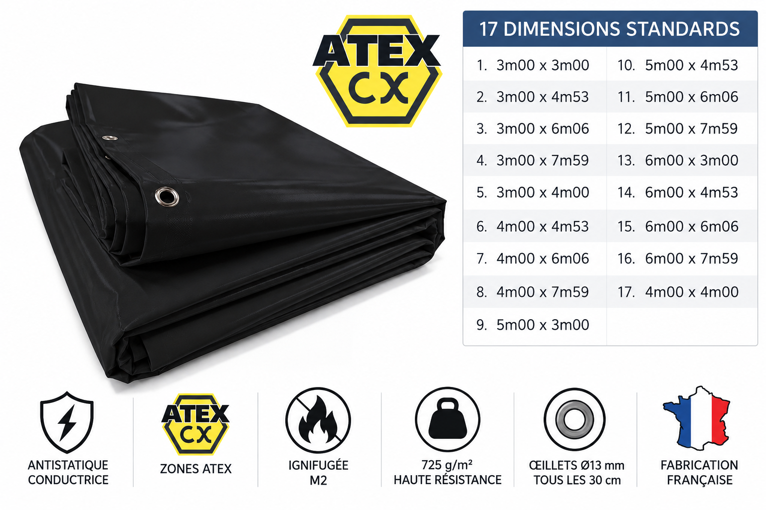 dimensions de nos bâches atex